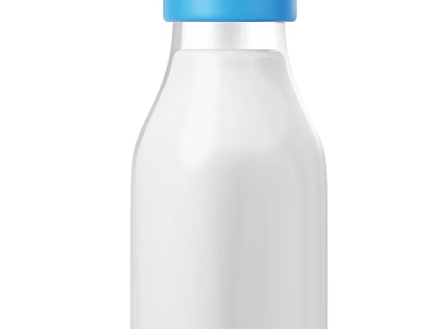 Clear Glass Milk Bottle With White Liquid And Blue Cap Design 3d model