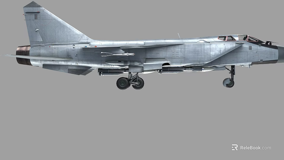 Military Fighter Jet Detailed Side View With Extended Landing Gear And Weapon Payload 3d model 