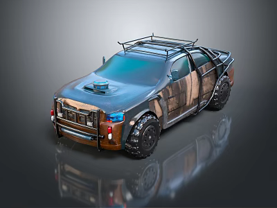 Sturdy Off Road Pickup Truck With Metallic Exterior Roof Rack Large Tires And Reflective Surface 3d model