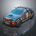 Sturdy Off Road Pickup Truck With Metallic Exterior Roof Rack Large Tires And Reflective Surface