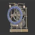 Vintage Mechanical Clock With Blue Dial Roman Numerals And Brass Frame Base 3d model