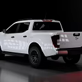 White Double Cab Pickup Truck With Black Rims Parked On Smooth Reflective Dark Surface