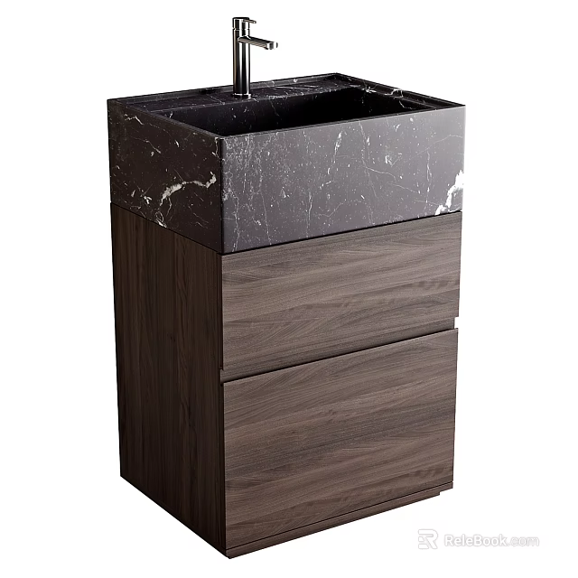 Sleek Modern Bathroom Vanity With Marble Top And Dark Wooden Cabinet 3d model 