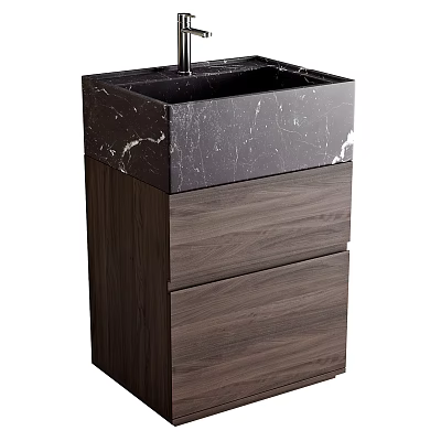 Sleek Modern Bathroom Vanity With Marble Top And Dark Wooden Cabinet 3d model