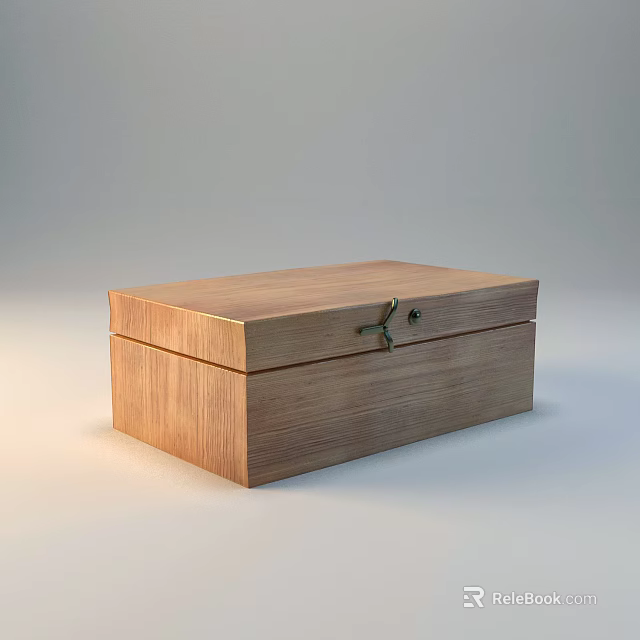 Rustic Wooden Box With Metal Clasp And Natural Wood Grain Surface 3d model 