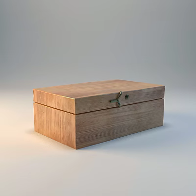 Rustic Wooden Box With Metal Clasp And Natural Wood Grain Surface 3d model