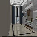 Bright Modern Living And Dining Space With Custom White Storage Cabinets And Polished Marble Floors