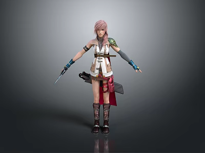 Fantasy Warrior Game Movie Character With Pink Hair Elaborate Outfit Arm Guards Boots And Dagger 3d model