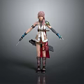 Fantasy Warrior Game Movie Character With Pink Hair Elaborate Outfit Arm Guards Boots And Dagger