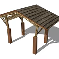 Wooden Pergola with Triangular Roof Design and Sturdy Columns and Decorative Beams