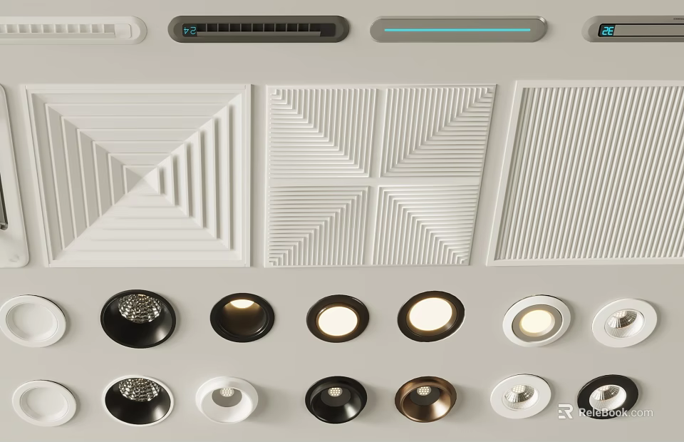 Stylish Modern Downlights And Spotlights With Different Shapes And Metal Finishes For Interior Use 3d model 