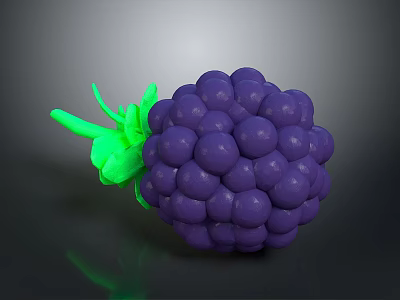 Purple Blackberry with Green Leaves and Clustered Berries on Dark Background 3d model