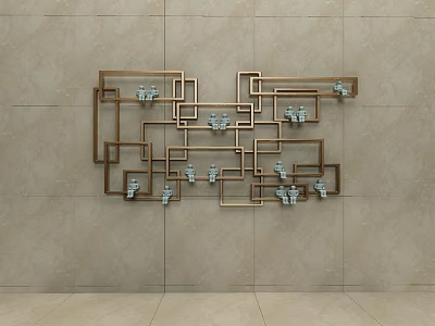 Modern Elegant Wall Decor With Geometric Metal Frames On Beige Wall 3d model