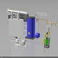 Industrial Equipment Setup With Pipes Valves Blue Tank And Mechanical Components