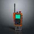 Orange and Gray Handheld Communication Device with Antenna Screen Keypad and Red Button 3d model