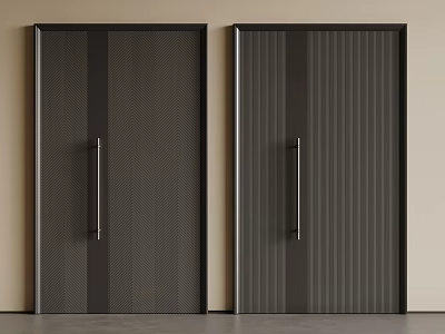 Modern Dark Brown Security Door With Herringbone Pattern And Stainless Steel Handle 3d model