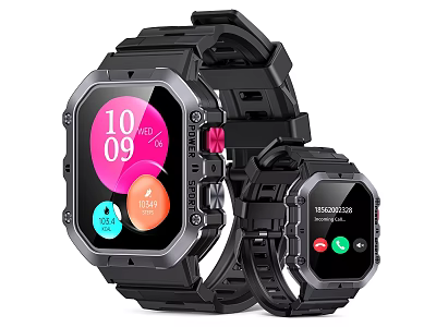 Dual Black Digital Smartwatches Featuring Call Message Alerts Weather And Date 3d model