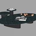 Modern Coffee Table Design With Oval Top Small Round Tables Blue Speckled Surface Open Book 3d model