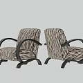 Elegant Striped Upholstered Leisure Chairs With Curved Dark Wood Frame For Comfortable Home Lounge Use