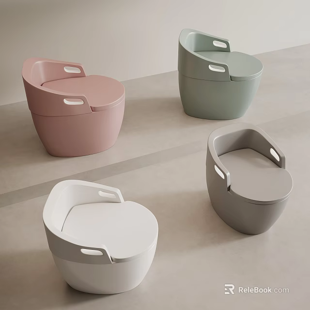 Modern Portable Toilet Seats In Pink Green White Gray With Ergonomic Handles 3d model 