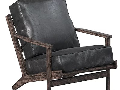 Comfortable Black Leather Leisure Chair With Vintage Wood Frame And Modern Design 3d model