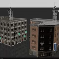 European Style Multi Story Buildings With Stone Brick Exteriors Flat Roofs And Antenna Towers