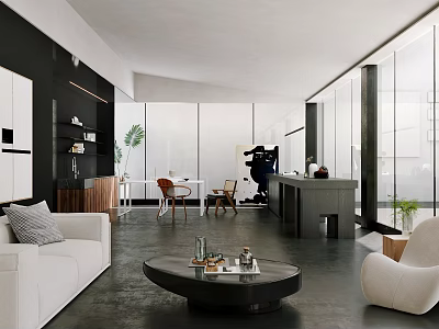 Modern Tea Room Interior Design With Open Concept And Bar Counter Seating 3d model