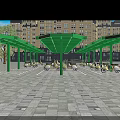 Modern Residential Community Electric Scooter Parking Lot With Sturdy Green Framed Glass Sunshade Structure