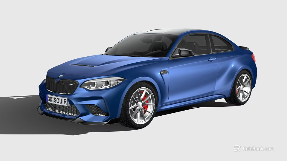Blue BMW M2 Sports Car With Two Door Exterior And Silver Alloy Wheels 3d model 