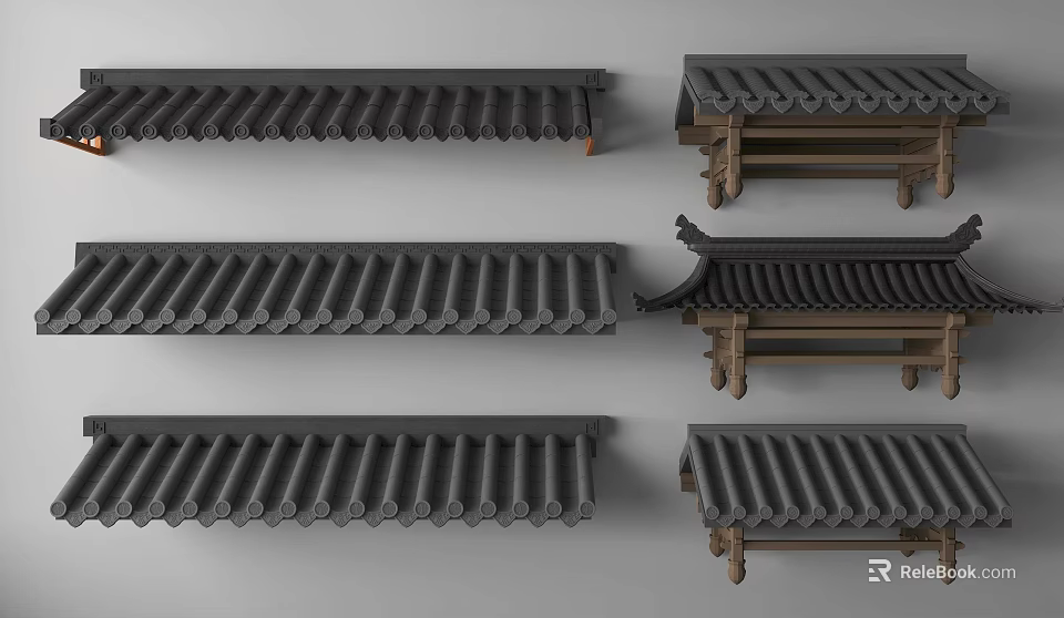 Traditional Chinese Architectural Eave Components With Wooden Brackets And Tile Designs 3d model 