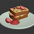 Creamy Waffle Stack With Fresh Banana Strawberry Slices On White Plate