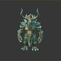 Fantasy Game Character with Red Horns Muscular Body Brown Armor and Clawed Feet