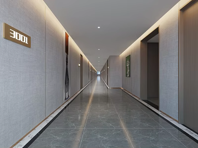 Modern Hotel Corridor With Marble Floor And Lighting 3d model