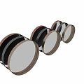 Three Round Mirrors With Black And Brown Frames On White Wall Modern Decor 3d model