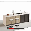 Modern Bar Counter Design With White Countertop Wooden And Dark Cabinets Sink Faucet And Stools