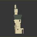 Cartoon Fairy Tale Castle Scene With Green Roofs Multi Level Tower Arched Doors Windows
