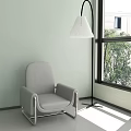 Gray Single Sofa With Metal Frame Floor Lamp White Shade Near Large Window Green Wall 3d model