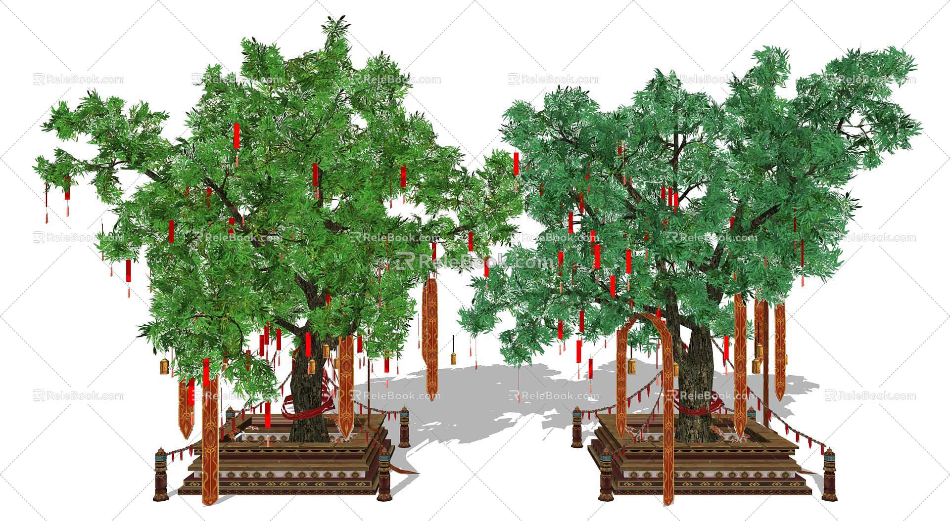 New Chinese Wishing Tree Wishing Tree Landscape Divine Tree Blessing Points Love and Red Ribbon Blessing Plants 3d model