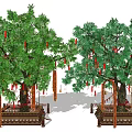 New Chinese Wishing Tree Wishing Tree Landscape Divine Tree Blessing Points Love and Red Ribbon Blessing Plants 3d model