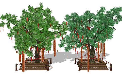 New Chinese Wishing Tree Wishing Tree Landscape Divine Tree Blessing Points Love and Red Ribbon Blessing Plants 3d model