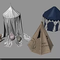 Colorful Kids Tents Featuring White Canopy Blue Top Beige Magic Pavilion and Wooden Rocking Horse