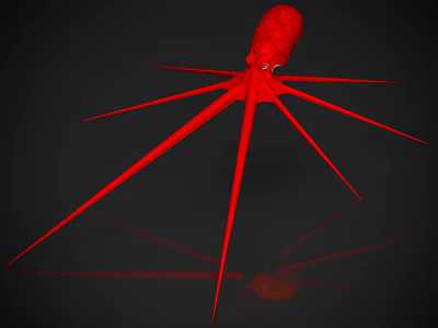 Red Aquatic Octopus With Long Tentacles And Reflection On Black Background 3d model