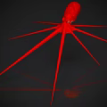 Red Aquatic Octopus With Long Tentacles And Reflection On Black Background