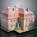 Historic Two Story Building with Red Roof Brick Exterior Windows and Front Porch Greenery