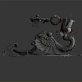 Intricate Metal Dragon Sculpture With Curled Body Wings And Decorative Key Elements