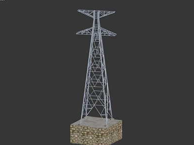 Industrial Equipment High Voltage Transmission Tower with Metal Frame and Stone Base Structure 3d model