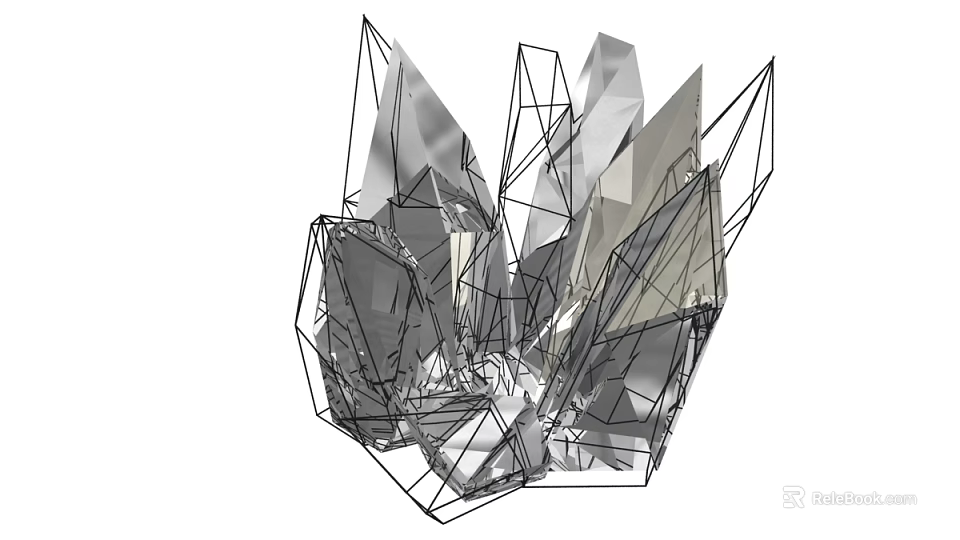 Modern Geometric Sculpture With Crystalline Polyhedron Structure And Metal Frame Design 3d model 