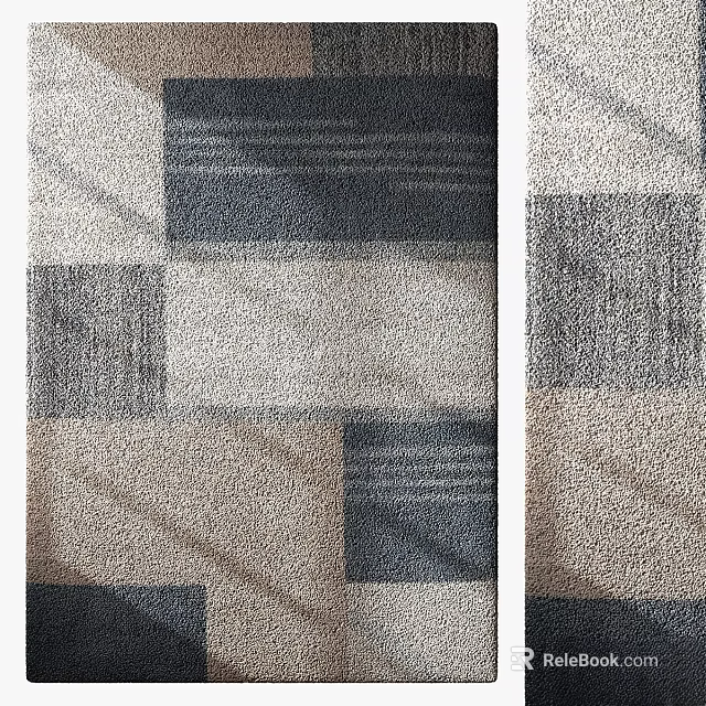 Gray And Beige Geometric Pattern Carpet With Square Blocks And Textured Design 3d model