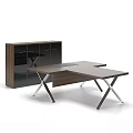 Modern Office Desk with Wooden Top Metal Legs and Glass Door Storage Cabinet