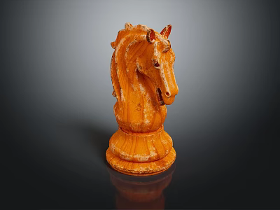 Ornate Orange Chess Knight Decorative Piece With Textured Carving And Shiny Reflective Base 3d model